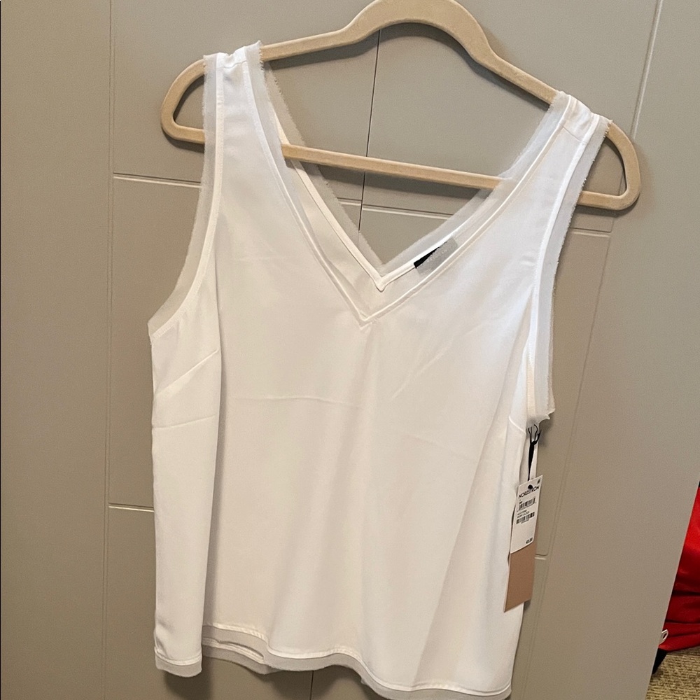 Nordstrom NWT Haolgen white v-neck tank with sheer edging